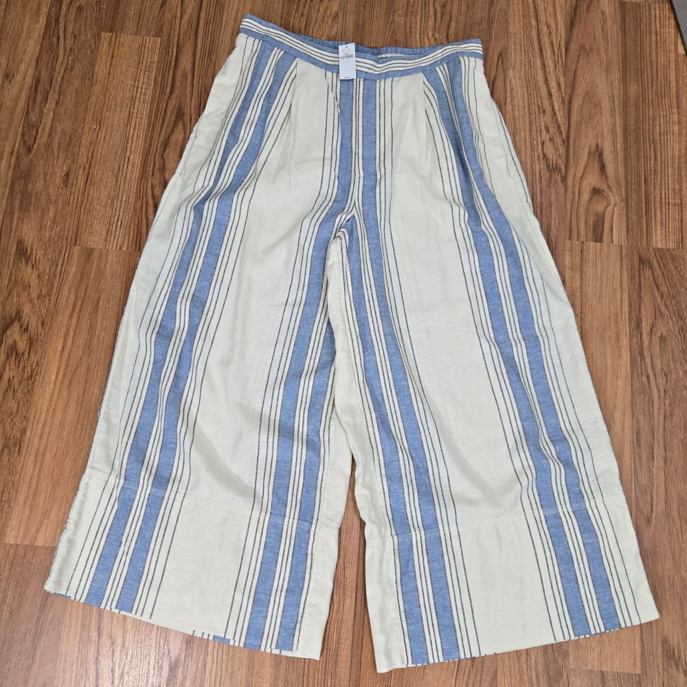 Banana Republic Factory Women L Blue Stripe Linen Blend Palazzo Wide Leg Pants‎